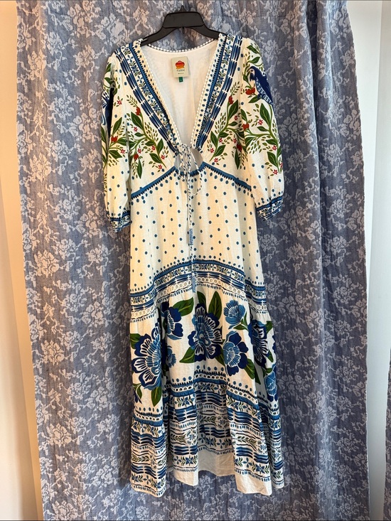 FARM Rio Dresses & Skirts - FARM Rio White Maxi Dress with Blue and Green Floral Print